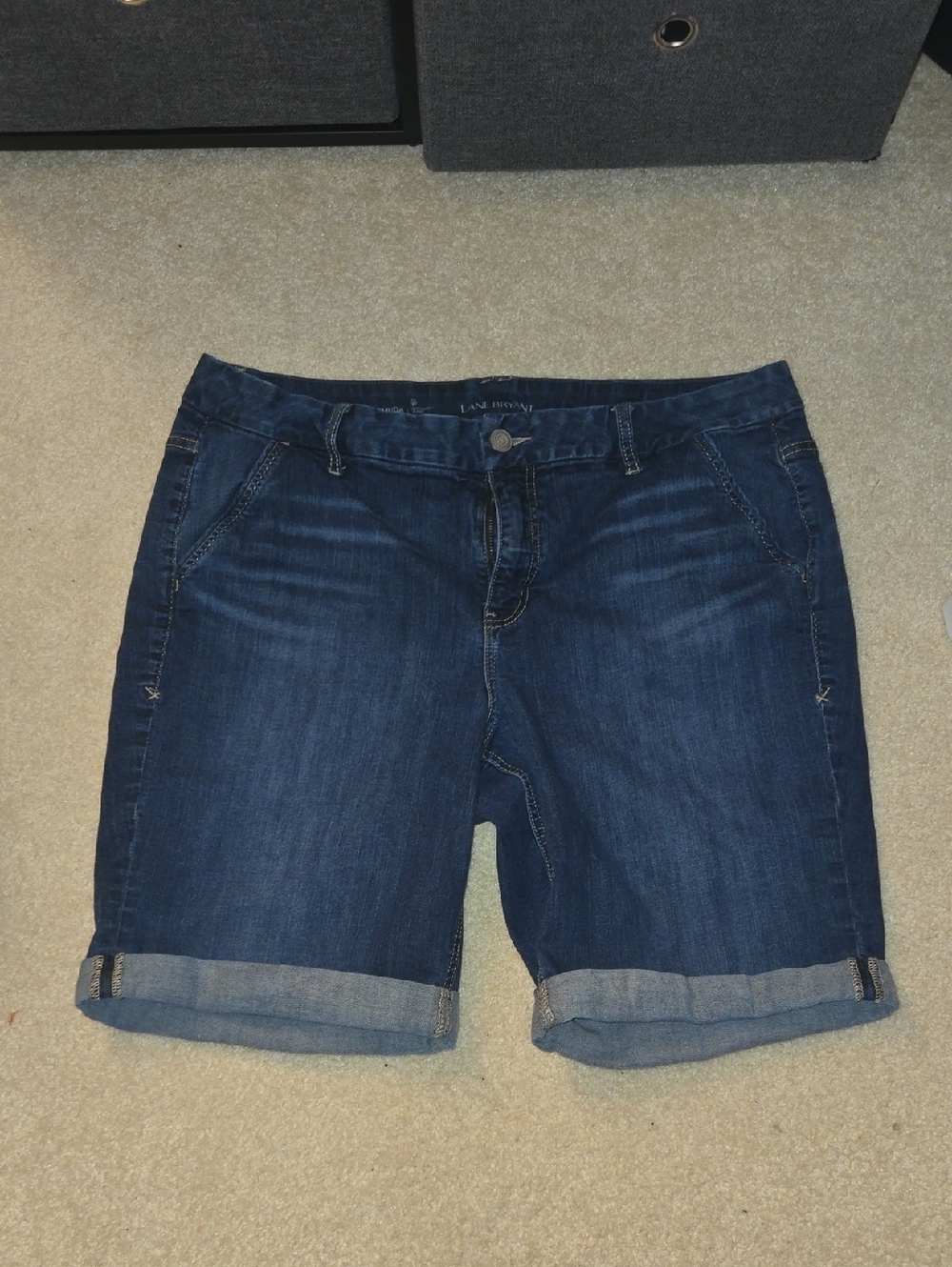 Lane Bryant Navy Roll-Cuff Stretch Denim Shorts